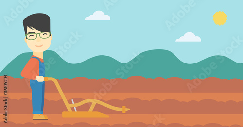 Farmer on the field with plough.