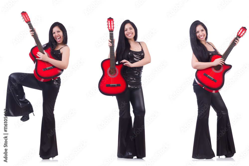 Obraz premium Woman playing guitar isolated on white
