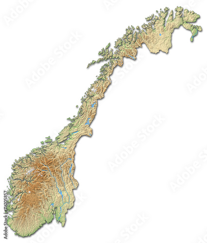 Fotografi Relief map of Norway - 3D-Rendering