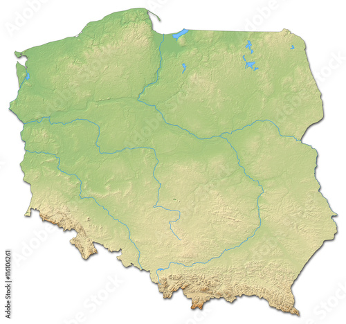 Fototapeta Reliefowa mapa Polski - renderowanie 3D