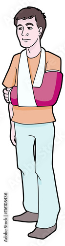 Illustrated man with broken arm in a cast