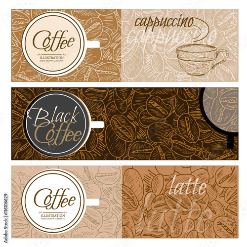 Coffee banner templates black coffee latte cappuccino