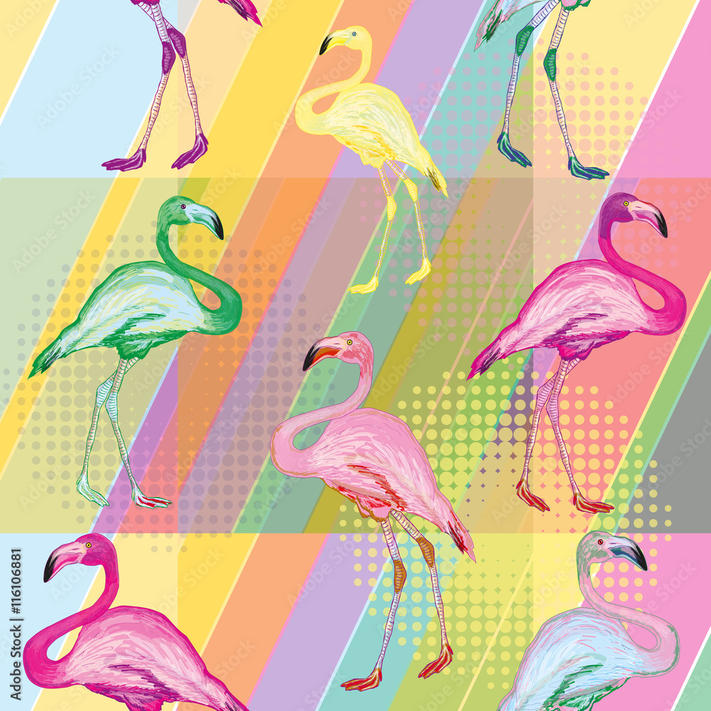Fototapeta premium Colored flamingo seamless pattern