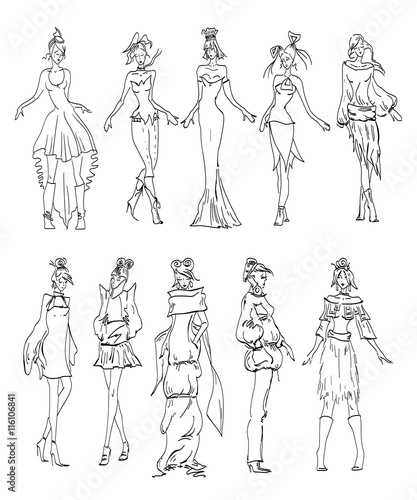 Fashion Model sketch collection hand drawn vector