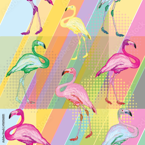 Colored flamingo seamless pattern