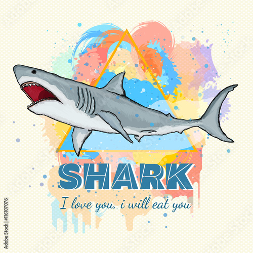 Shark on a colored background tattoo art great white shark