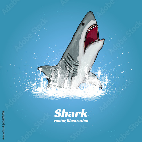 Great white shark jumping out of the water t-shirt print vector