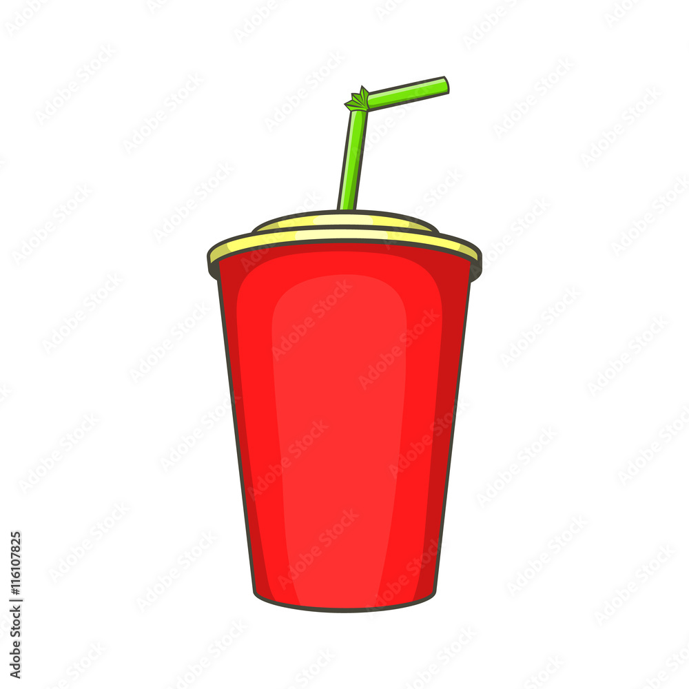 Cartoon Plastic Cup of Soda Drink with Straw, Vectors