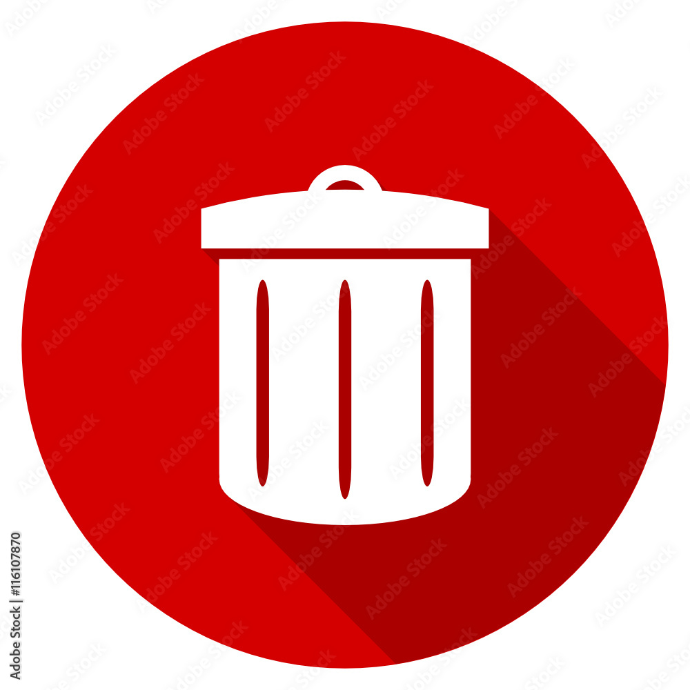 Flat design round red web trash can vector icon Flat design round red web trash can vector icon