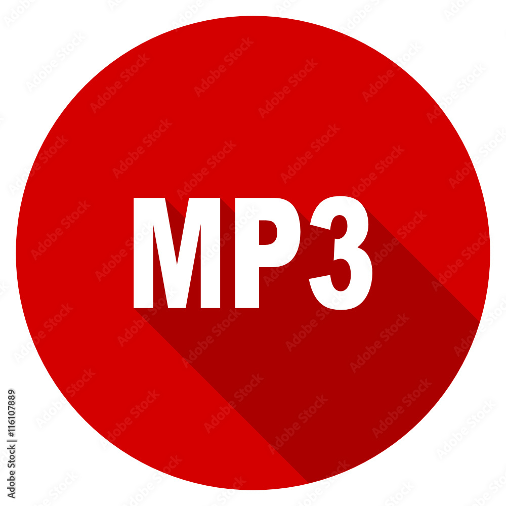 Flat design red round mp3 vector icon Flat design red round mp3 vector icon