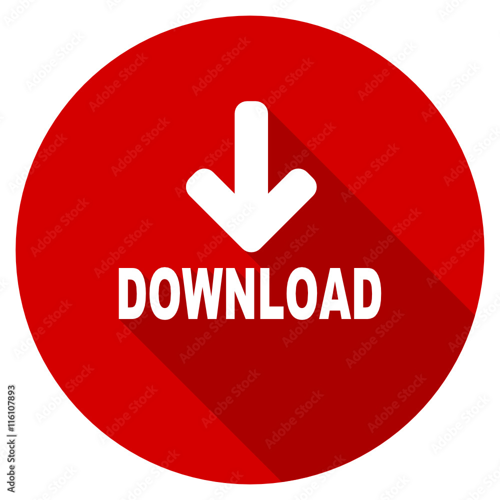 Flat design red round download vector icon Flat design red round download vector icon