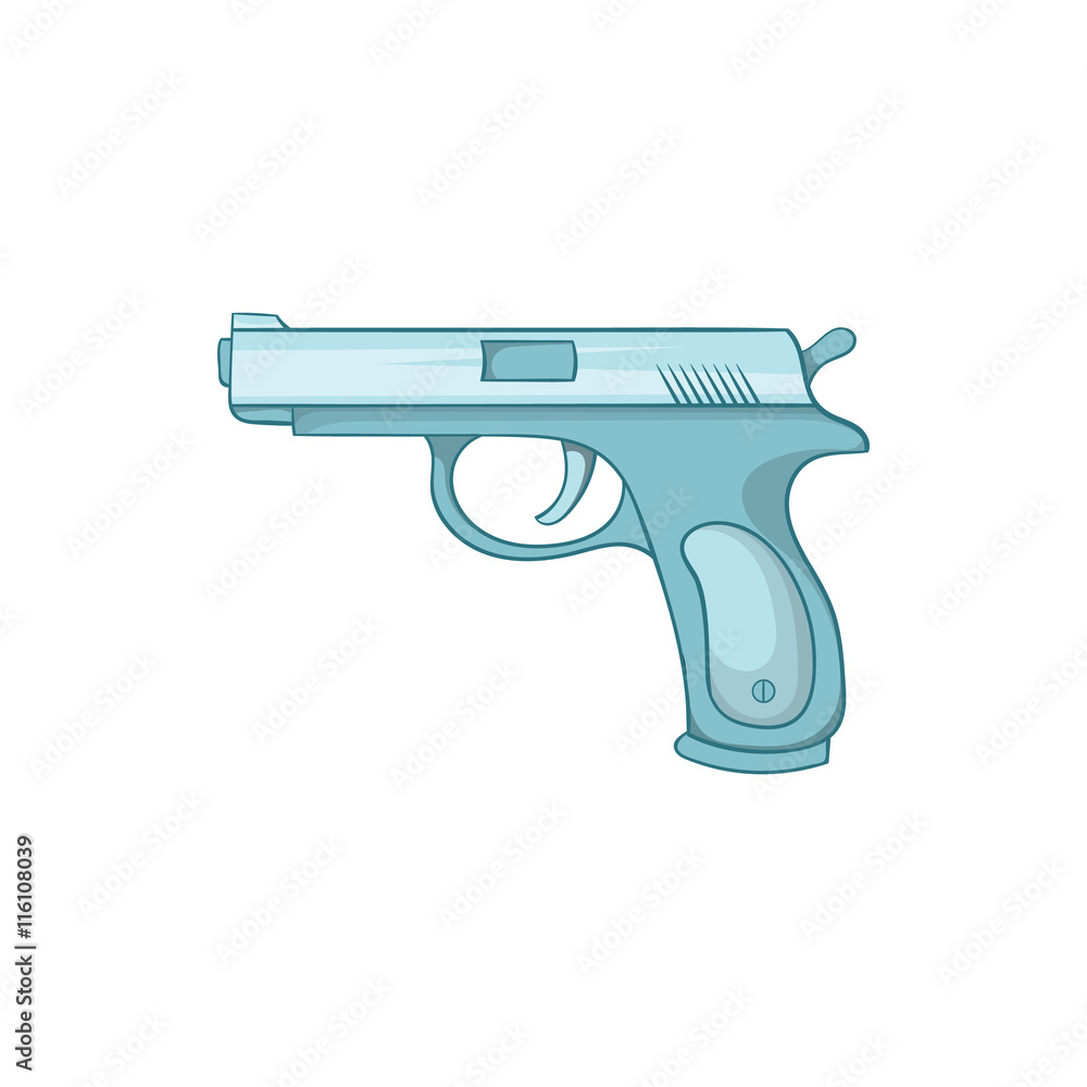 Gun icon in cartoon style isolated on white background. Weapons symbol