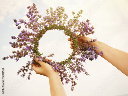 Lavender wreath in the hands photo