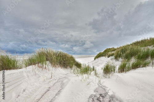 Nordsee - einsame Sandd  nen im Sturm