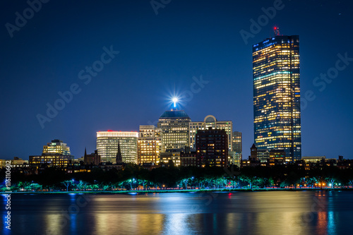 The Charles River and buildings in Bay Back at night  seen from