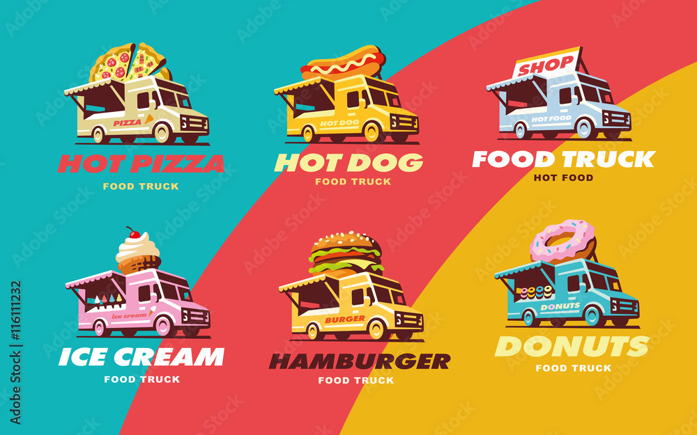 Fototapeta premium Zestaw ilustracji food truck