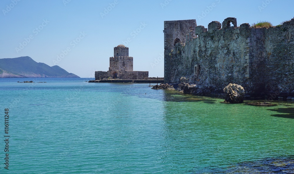 Ruins of the landmark Methoni Castle in Messenia, Greece