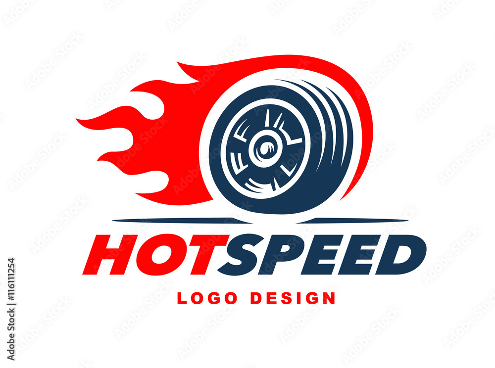 Wheel logo. Fast speed with a fiery trail Wheel logo. Fast speed with a fiery trail