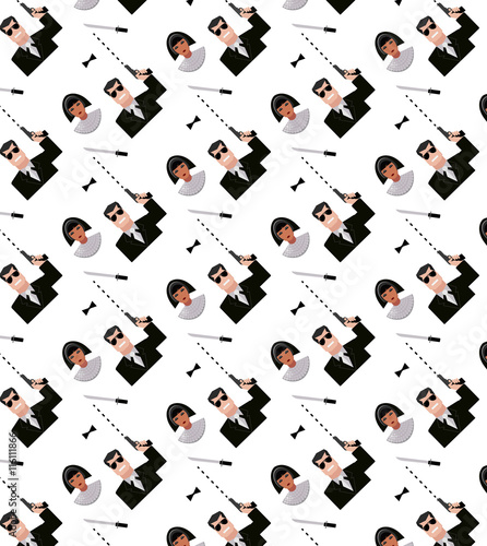 Vector pattern with bodyguard and woman