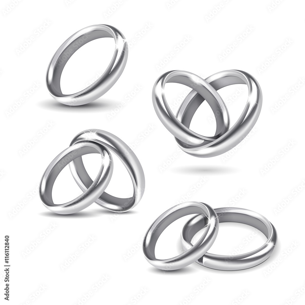 Vector Set of Silver Wedding Rings Isolated on White Background Vector Set of Silver Wedding Rings Isolated on White Background
