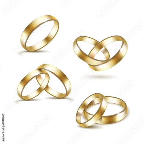 Vector Set of Gold Wedding Rings Isolated on White Background