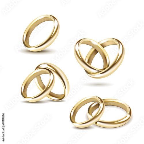 Vector Set of Gold Wedding Rings Isolated on White Background
