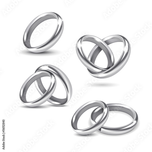 Vector Set of Silver Wedding Rings Isolated on White Background