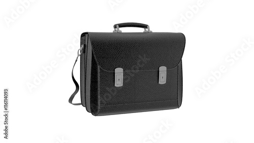 Business briefcase, black leather flapover isolated on white background