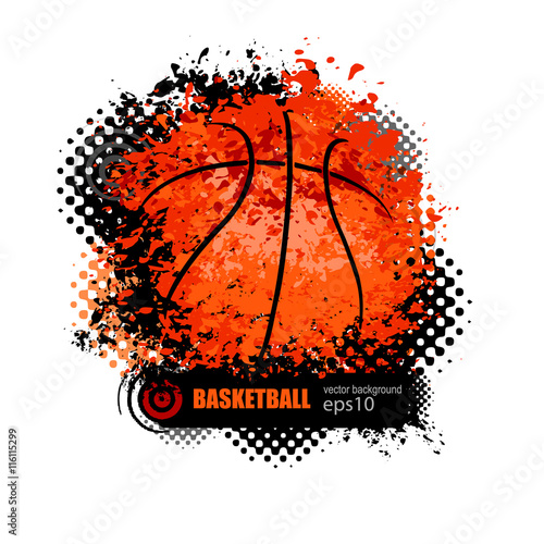 vector illustration of a basketball, grunge style, Black background, frame © SportArtGame