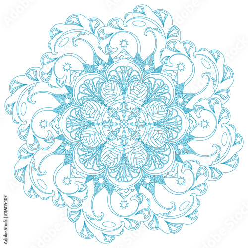 Circular ornament from abstract elements, mountains and waves