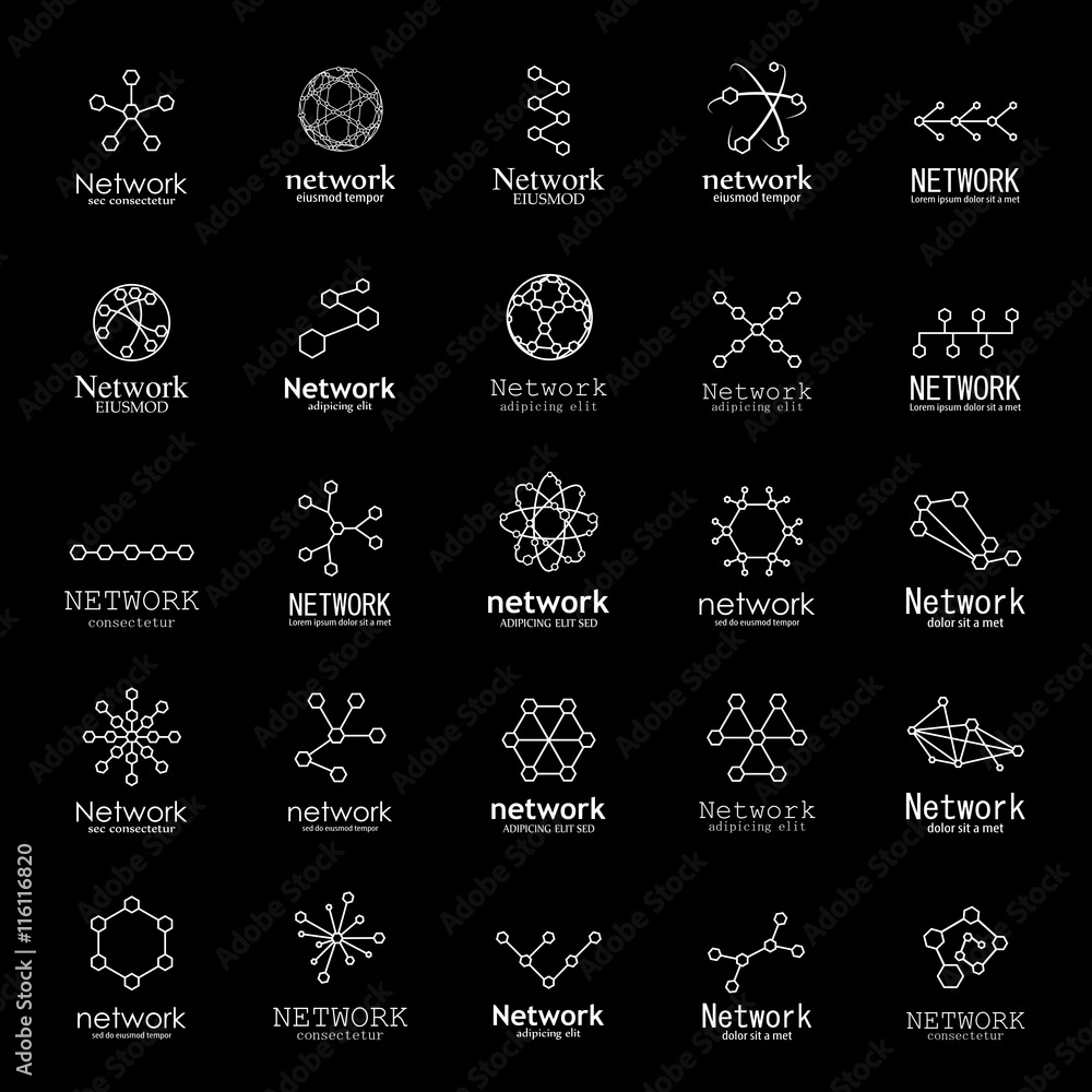 Network Icons Set - Isolated On Black Background - Vector Illustration, Graphic Design. For Web, Websites. Thin Line Network Icons Set - Isolated On Black Background - Vector Illustration, Graphic Design. For Web, Websites. Thin Line