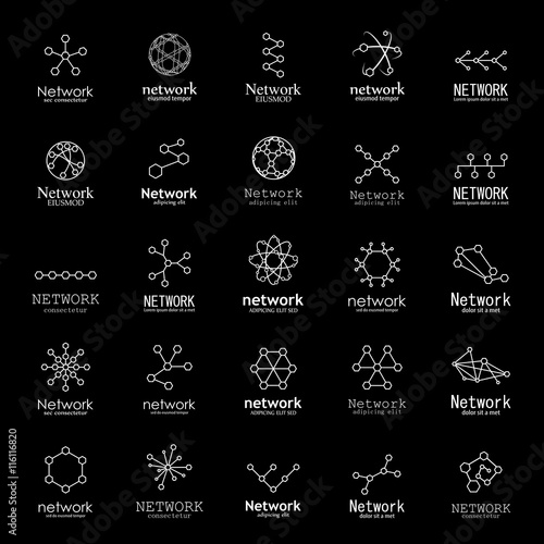 Network Icons Set - Isolated On Black Background - Vector Illustration, Graphic Design. For Web, Websites. Thin Line