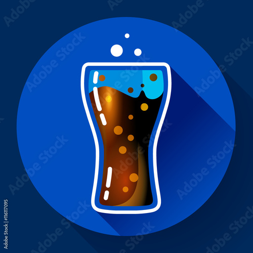 Cola splash or soda glass with bubbles icon flat