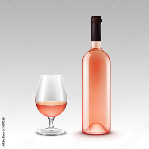 Vector Set of Wine Bottles and Glasses Isolated on Background