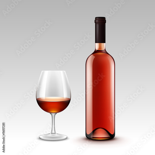 Vector Set of Wine Bottles and Glasses Isolated on Background