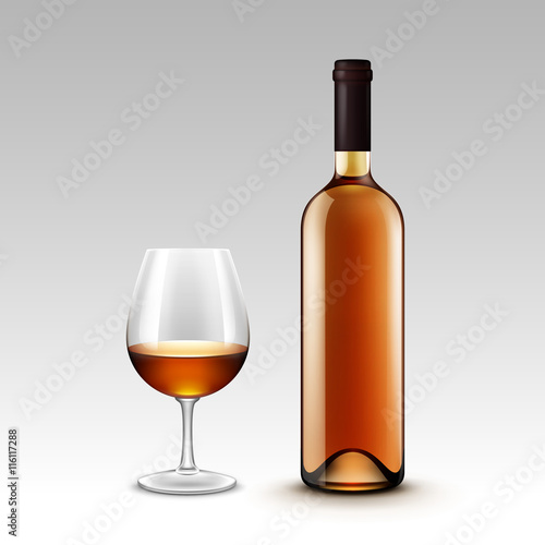 Vector Set of Wine Bottles and Glasses Isolated on Background