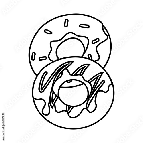 Delicious donut in black and white colors, vector illustration isolated icon.