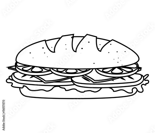 Delicious sandwich fast food isolated flat icon, vector illustration.
