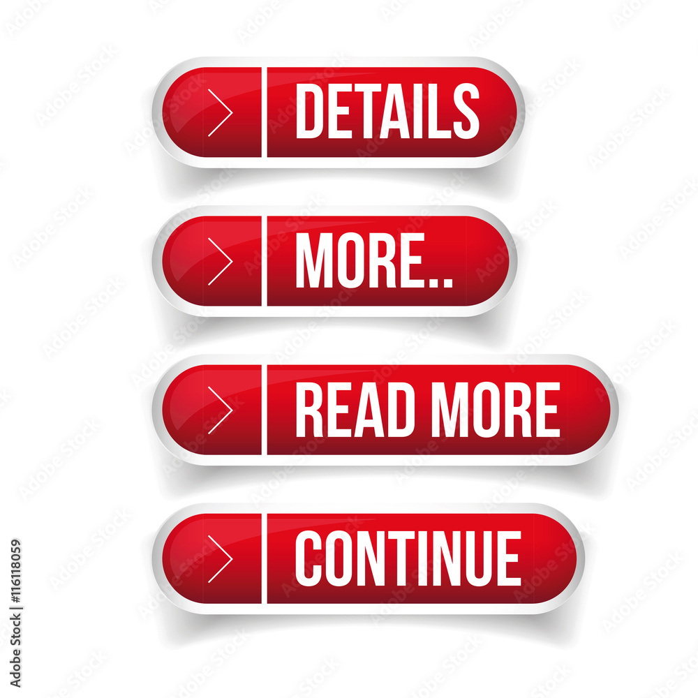 Call to action button set - Details, More, Read more, Continue Call to action button set - Details, More, Read more, Continue