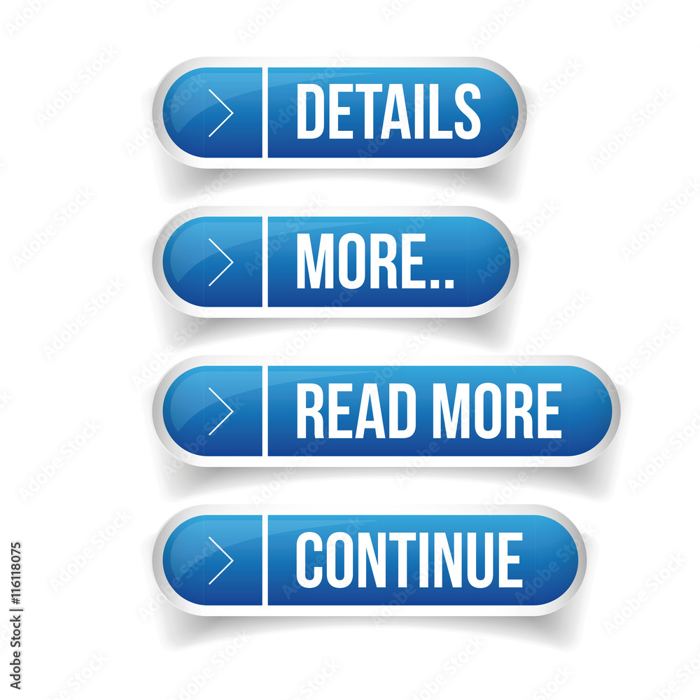 Call to action button set - Details, More, Read more, Continue Call to action button set - Details, More, Read more, Continue