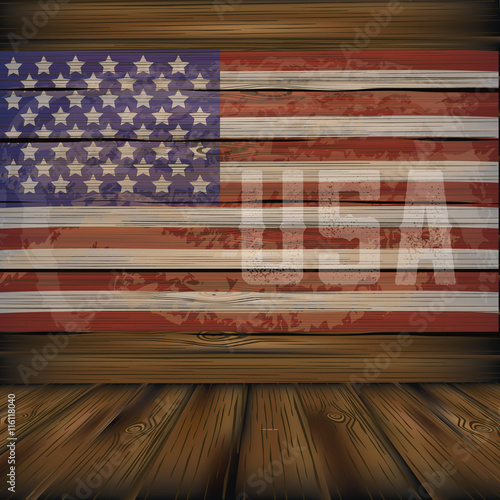 Vintage wooden American flag background with copy space. EPS 10 vector.