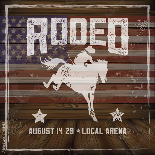 Wooden American flag rodeo background with copy space. EPS 10 vector. photo