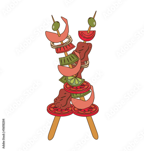 Delicious meat brochette fast food isolated flat icon, vector illustration.