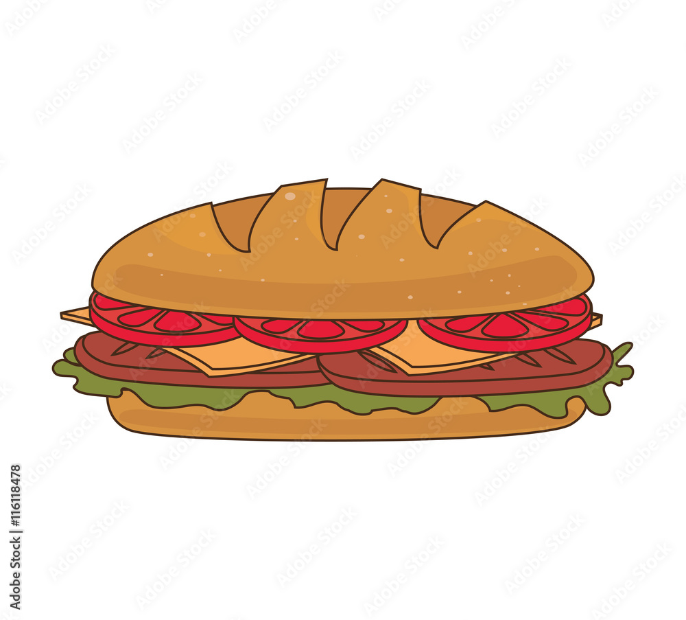 Delicious sandwich fast food isolated flat icon, vector illustration. Delicious sandwich fast food isolated flat icon, vector illustration.