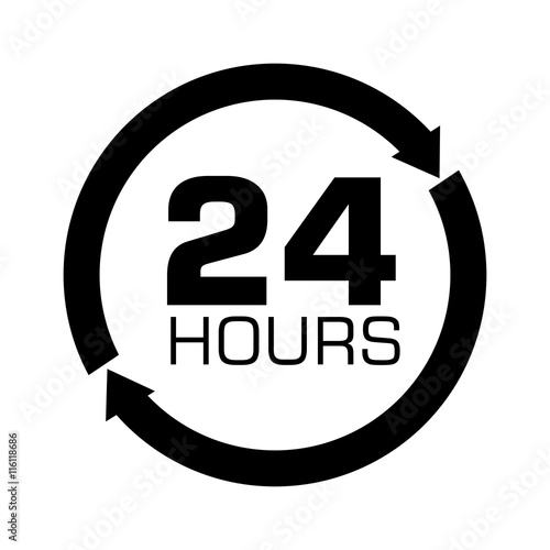 twentyfour hours service black and white colors isolated flat icon