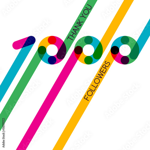 Thanks 1000 follower, vector banner, badge or poster for blogs and social networks. Color card with numbers for followers, subscribers and friends. Trendy blog label.