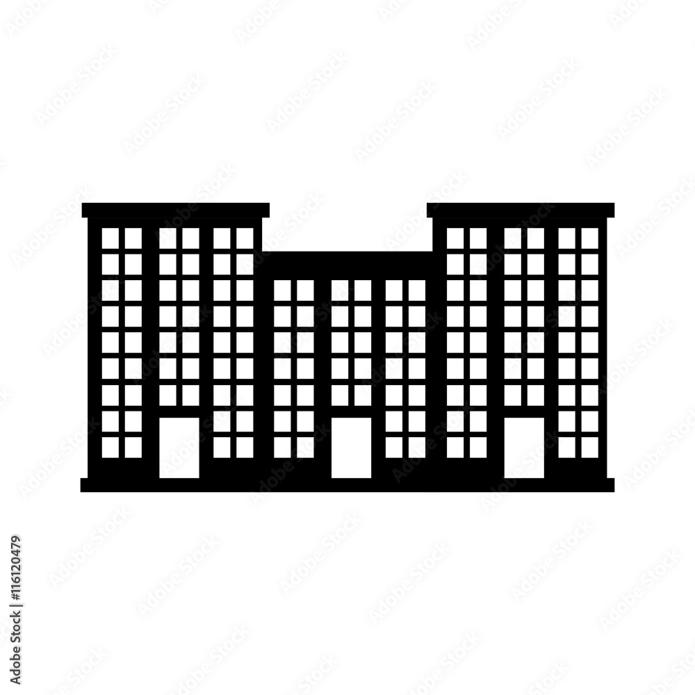 Tower building real estate , isolated flat icon with black and white colors. Tower building real estate , isolated flat icon with black and white colors.