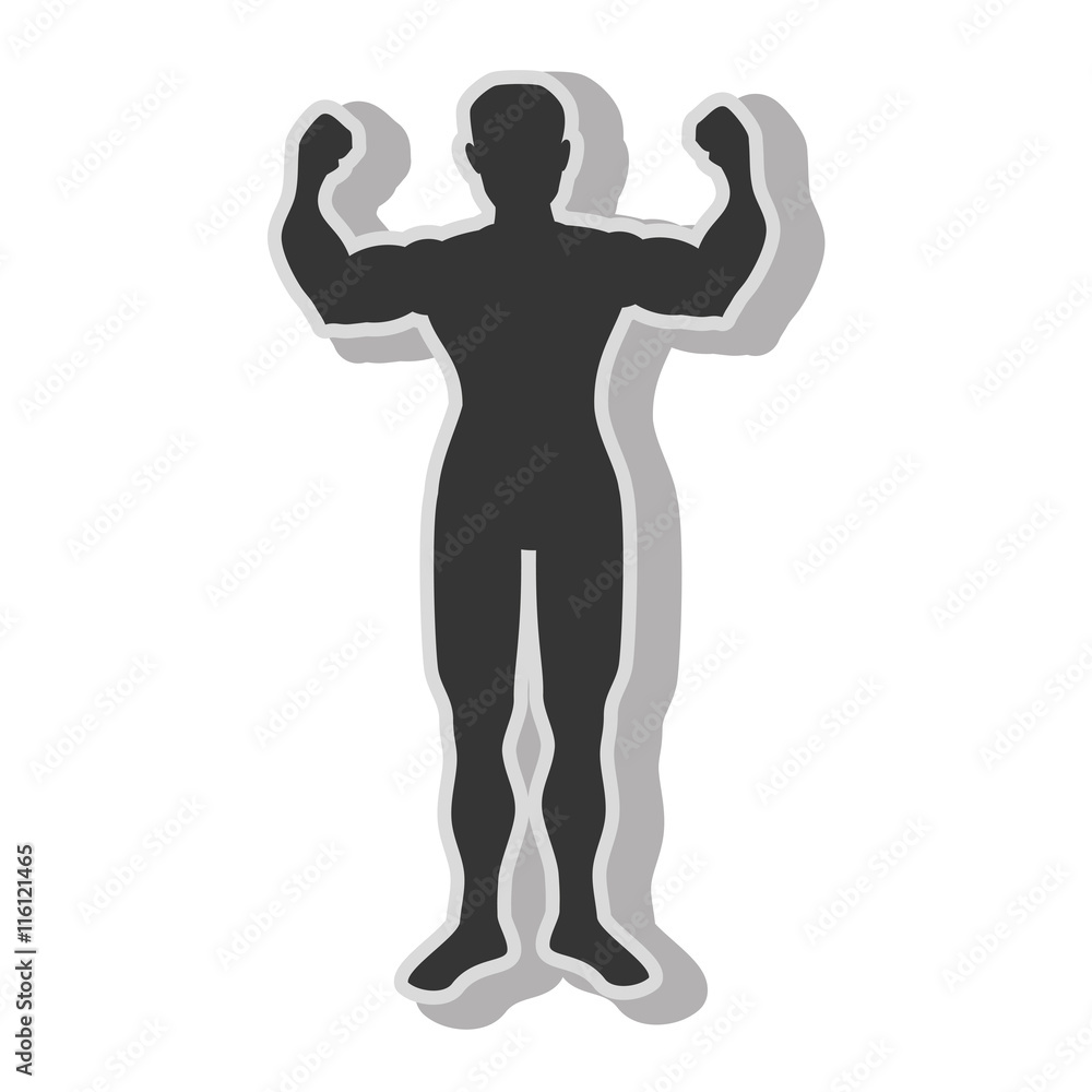 Man bodybuilding muscles , isolated flat icon with black and white colors. Man bodybuilding muscles , isolated flat icon with black and white colors.