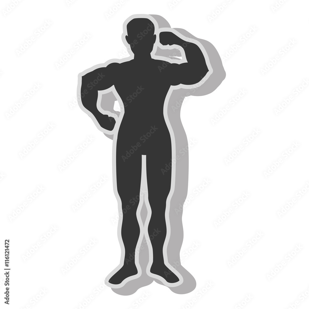 Man bodybuilding muscles , isolated flat icon with black and white colors. Man bodybuilding muscles , isolated flat icon with black and white colors.