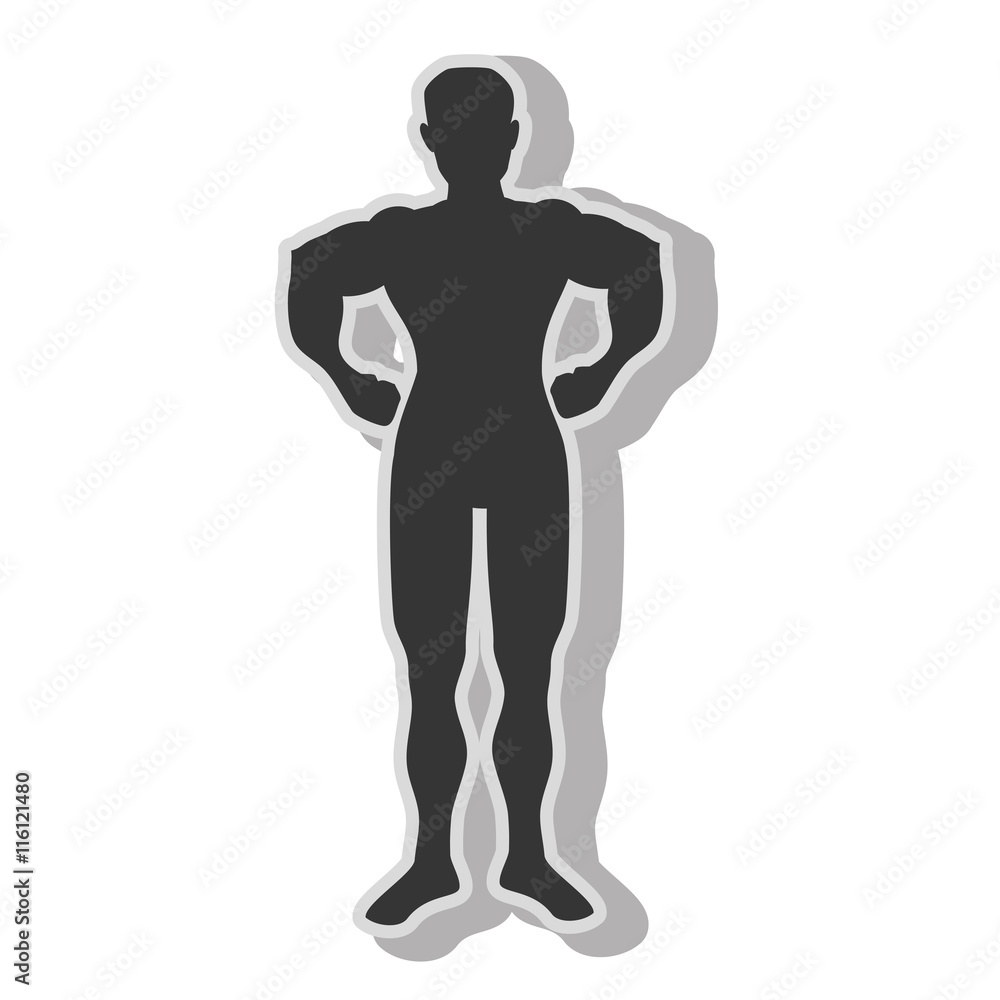 Man bodybuilding muscles , isolated flat icon with black and white colors. Man bodybuilding muscles , isolated flat icon with black and white colors.